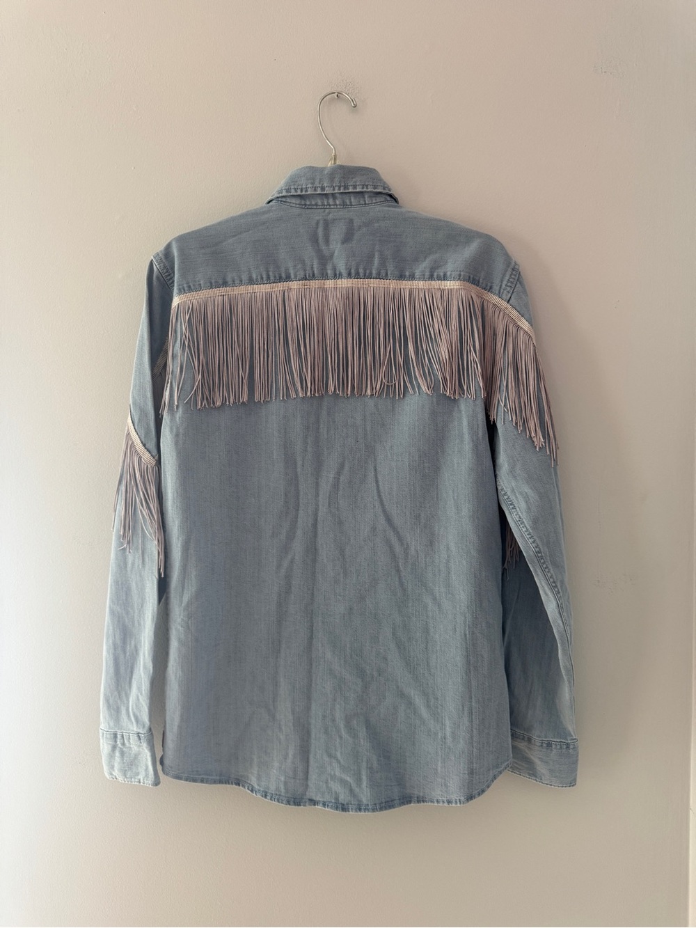 Wrangler Light Blue Denim Western Shirt with Cream Fringe-Small - Picture 5 of 5